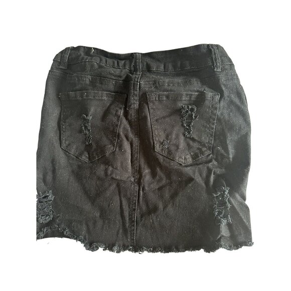 Wax Jean Black Distressed Denim Mini Skirt Frayed Hem & Pockets S - Picture 3 of 5